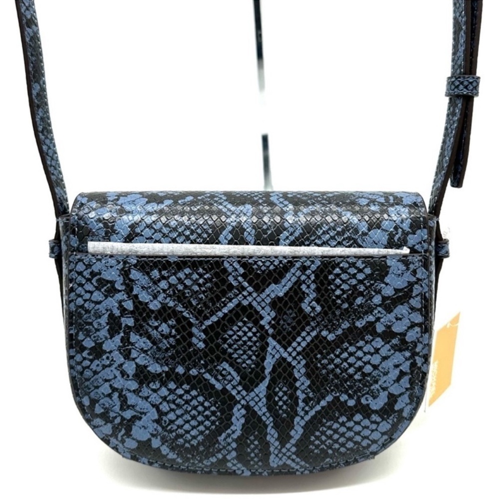 Michael Kors Small Reed Leather Saddle Crossbody Bag Snakeskin Denim - Picture 6 of 11